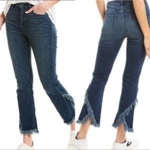 1 State Frayed Tulip Fringed Hem Jeans Womens Blue Cropped Stretch Denim 28